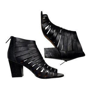 Donald J. Pliner Black Leather Greece Block Heel Cage Bootie Sandals Women's 9.5